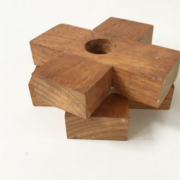 Handmade Wooden Cross Plus X Shaped Candlestick Candle Holders Set of 2 - Picture 4 of 9